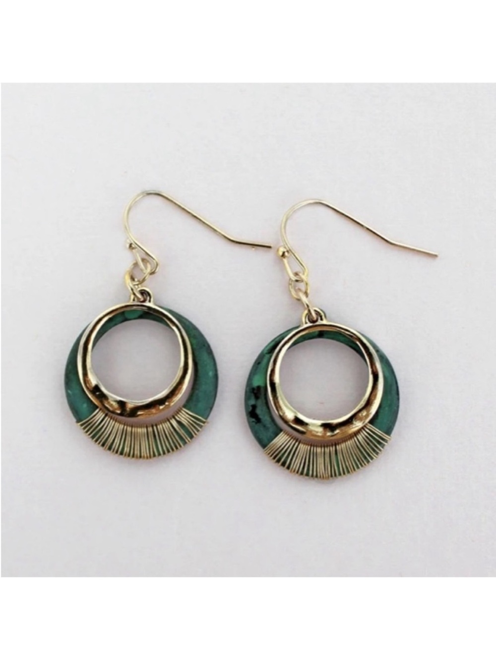 CLOSET CLEAR OUT! Goldtone & Patina Wire-Wrapped Circle Earrings